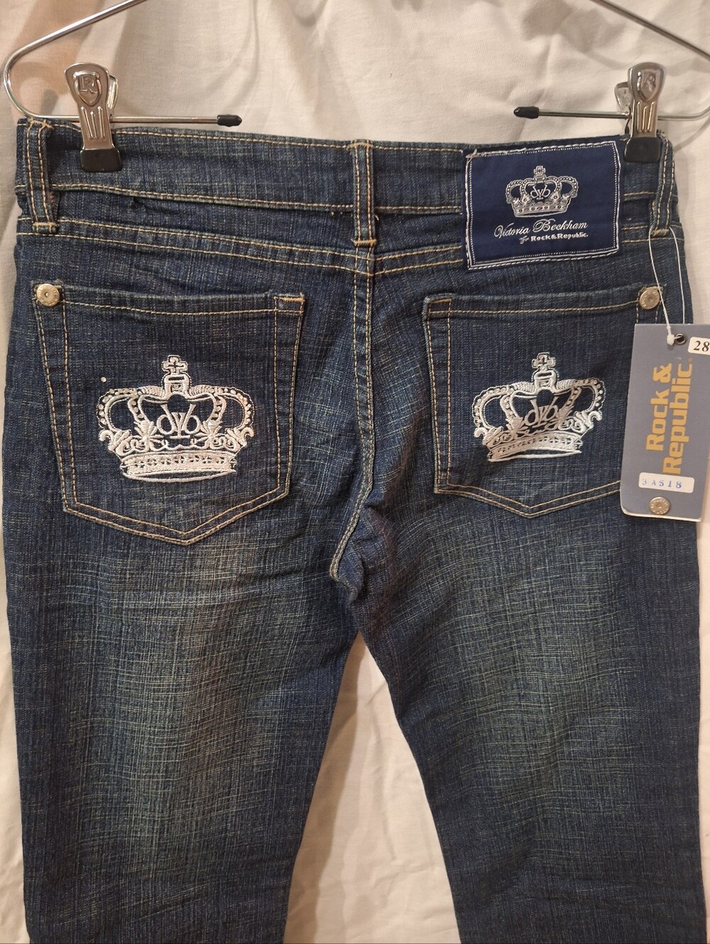 New!Victoria Beckham Rock & Republic Women's Dark Blue Embroidered Crown Jeans
